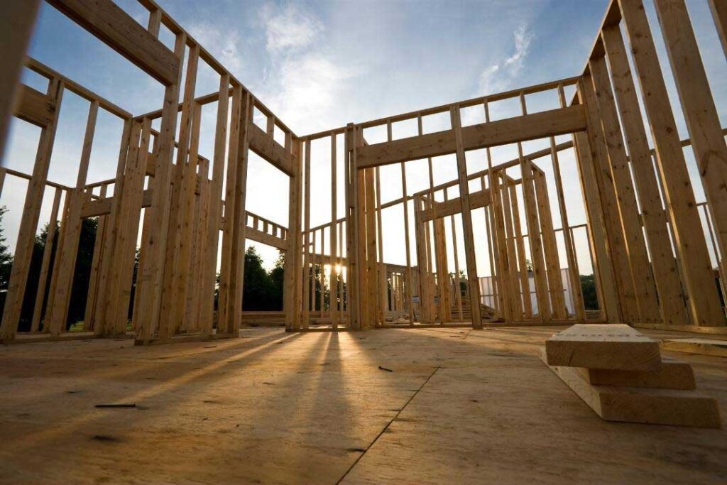 Framed-out construction project financed with builders' line of credit.