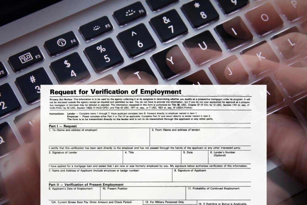 Keyboard with FNMA Form 1005 for WVOE mortgage loans application.